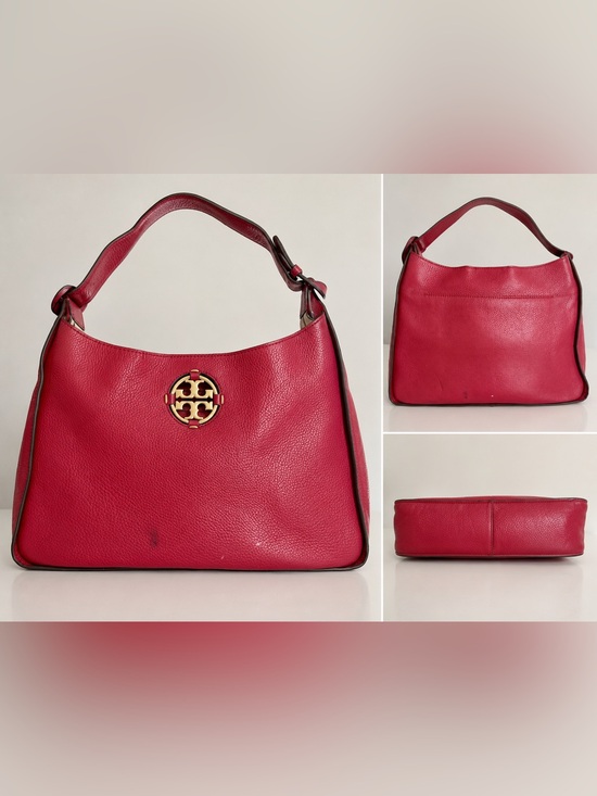Tory Burch Handbags - Tory Burch Pink Pebble Leather Shoulder Bag with Gold Logo AUTHENTIC